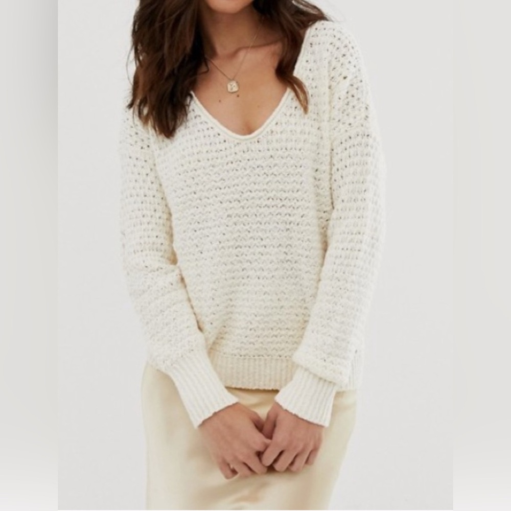 Abercrombie & Fitch Women's V-Neck Cream Sweater open knit XS